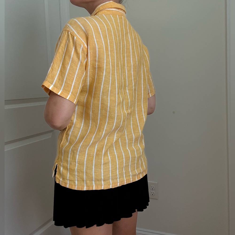Yellow Striped Button-Up Women's Top - Picture 6 of 8